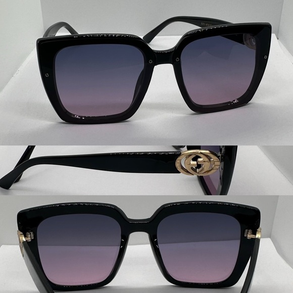 ✨? NWT Trendy Oversized Square Chic Vintage Style UV 400 Black Frame Gray Pink ? main image 16